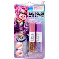 Лак для нігтів пастель+глітер, 2шт ФІОЛЕТОВИЙ MIC WOW00013
