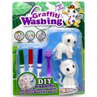 Набір для творчості Graffiti Washing (2 флоксові фігурки тварин, 3 кольорові фломастери, щіточка) - Слон і лев MIC 815