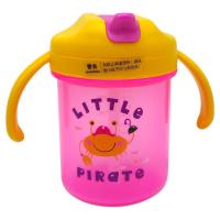 Дитячий поїльник з трубочкою, 280 мл (РОЖЕВИЙ, ЖОВТІ РУЧКИ) Mega Zayka №0335