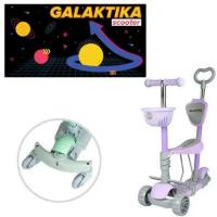Самокат триколісний Galaktika, з сидінням, батьківською ручкою, додатковими колесами (фіолетовий) MIC GS-0078/1