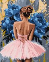 Картина за номерами - Балерина з блакитними півоніями з фарбами металік ©art_selena_ua, 40х50см Ideyka KHO8661