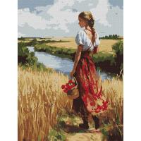 Набір для розпису по номерах УКРАЇНКА ТА ЛАНИ 30Х40 СМ Ідейка KHO8486