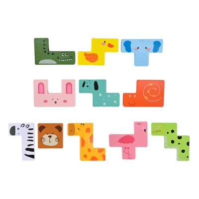 Деревянная логическая игра Animal Tetris C9405 с заданиями, 11 фигурок животных