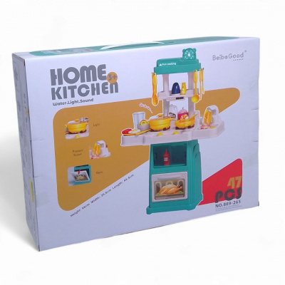 Кухня з посудом Home Kitchen на батарейках, музика, світло, тече вода, 47 елементів (бірюзова) Beibe Good 889-265/266