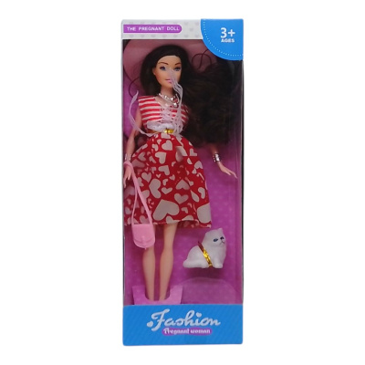 Лялька вагітна Fashion (шатенка; сукня червона) MIC SH196A-1