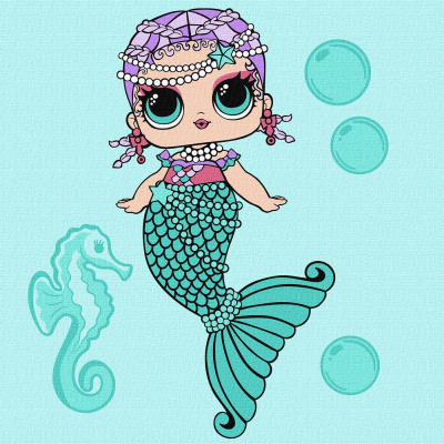 Картина за номерами з фарбами металік L.O.L. Surprise! Mermaids Merbaby 40х40 см Ідейка KHO6262