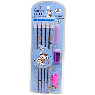 Олівці Happy&Lucky HB з великою гумкою,10 штук (БЛАКИТНИЙ) MIC H-7044