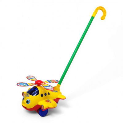 Каталка Вертоліт на паличці, з дзвіночком (жовтий) MIC 0323