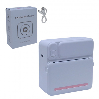 Термопринтер чорно-білий колір друку, Bluetooth, дріт type-C, 1 рулон термопаперу (біло-рожевий) MIC C64184