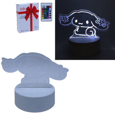 Нічник акриловий аніме Sanrio Cinnamoroll, 13 см, пульт, від мережі і батарейки MIC C69332