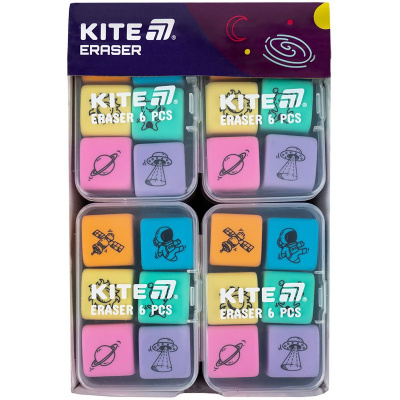 Набір гумок у пластиковому боксі Space, 6 шт., асорті Kite K24-145