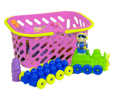 Конструктор з поїздом, 43 дет (в рожевій кошику) Kinderway 02-306