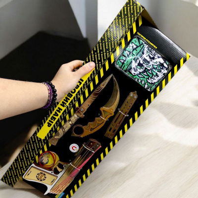 Ігровий набір BIG BOX Gold 2, деревʼяний - резинкостріл, ножі, рукавички, брелок Сувенир-Декор BB-G2