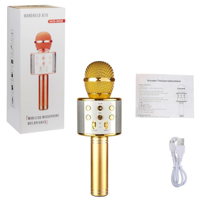 Бездротовий (bluetooth) мікрофон караоке, золотий MIC С48340