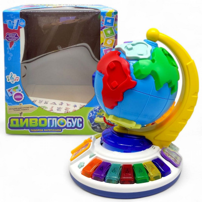 Диво-глобус, укр (7 віршів, 7 пісень, 10 казок, ноти, цифри, сортер, намистини, підсвічування) Wtoys 62609