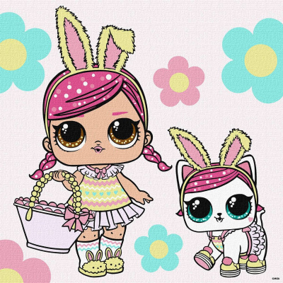 Картина за номерами з фарбами металік L.O.L. Surprise! Spring Bling Hops with Kittea 40х40 см Ідейка KHO1102