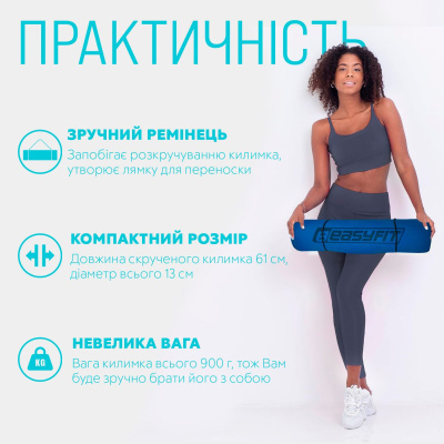 Килимок для йоги та фітнесу EasyFit TPE+TC 6 мм двошаровий + Чохол синій-жовтий EasyFit EF-1924s-BEY