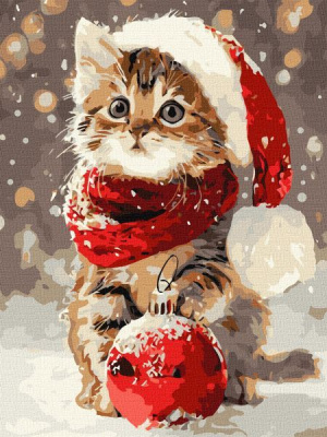 Картина за номерами - Кошеня і новорічна прикраса ©art_selena_ua, 30х40см Ideyka KHO6845
