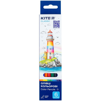 Олівці кольорові, 6 шт. Kite Classic Kite K-050
