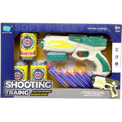 Бластер з мʼякими патронами та банками-мішенями (БІРЮЗОВИЙ) Xin Le Di Toys XD688-52/52A