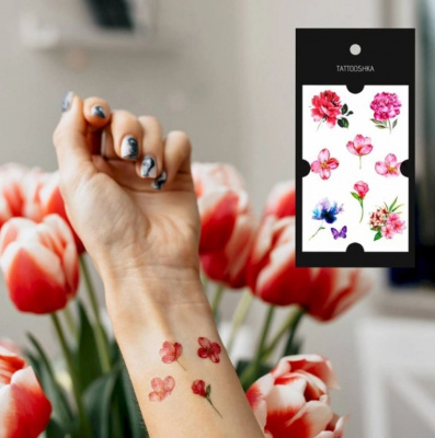 Тимчасові тату Акварельні квіти (8 х 12 см) Tattooshka L-39