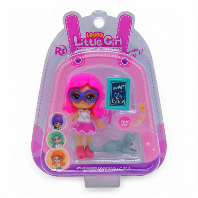 Лялька Little Girl, 9 см, з тваринкою (рожева) DreamMakers 8910-E35