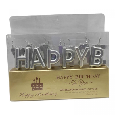 Свічки для торта літери Happy Birthday (срібло) Color-it TL-1052