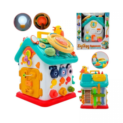 Будинок бізіборд, ОЗВУЧУВАННЯ УКРАЇНСЬКОЮ МОВОЮ, 15 казок, 15 пісень, 10 скоромовок, кермо, застібки, замки, “Нагодуй пташку”, в коробці Wtoys 62638