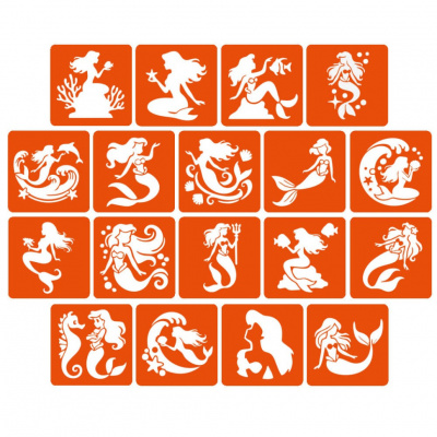 Набір трафаретів для біо-тату "Русалки" mermaids-5x5-18, 18 трафаретів