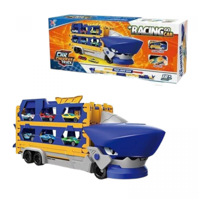 Трейлер трек з машинками та великим автовозом в коробці MIC K305