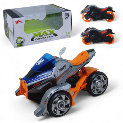 Мотоцикл металевий Max Catapult Car, з запуском, світло і звук (помаранчево-сірий) MING YING MY66M1222