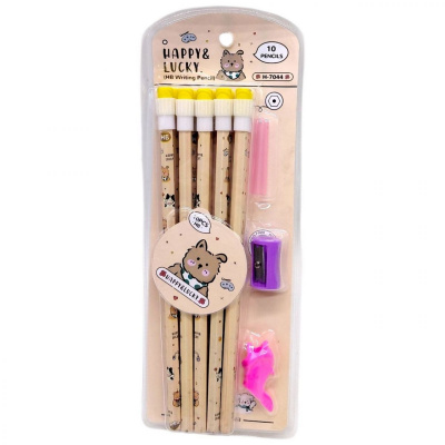 Олівці Happy&Lucky HB з великою гумкою,10 штук (БЕЖЕВИЙ) MIC H-7044