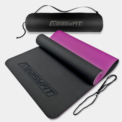 Килимок для йоги та фітнеса EasyFit TPE+TC 6мм двошаровий + Чохол чорний з фіолетовим EasyFit EF-1924s-BV