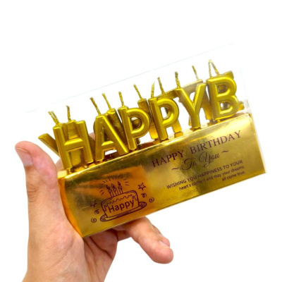 Свічки для торта Напис - Happy Birthday золото MIC 30964