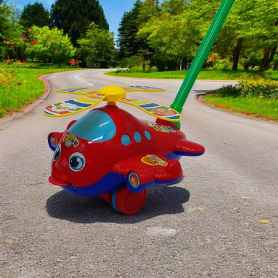 Каталка Вертоліт на паличці, з дзвіночком (червоний) MIC 0323