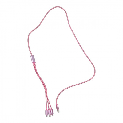 Кабель тканинний 3 в 1, MicroUSB, Type-C та Lightning (рожевий) MIC MBS142