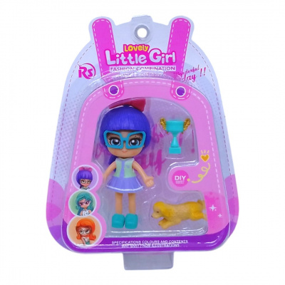 Лялька Little Girl, 9 см, з тваринкою (фіолетова) DreamMakers 8910-E35