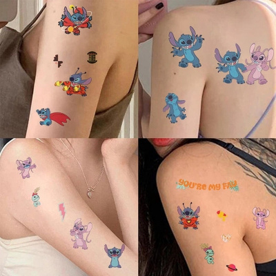 Набір тимчасових тату "Ліло та Стіч №2" lilo-stich-tattoo-2-1, 10 штук, розмір 12 х 7 см