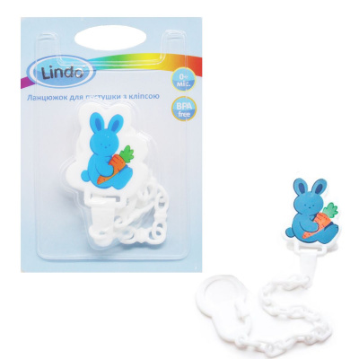 Ланцюжок для пустушки Зайчик, блакитний Lindo Pk 015