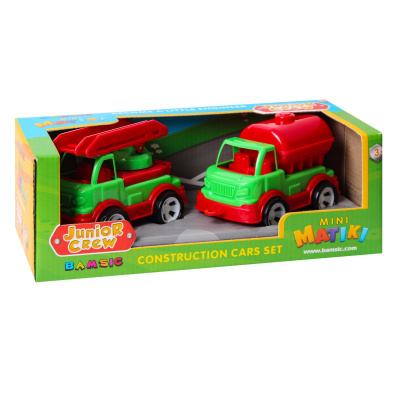 Mini Matiki коробка 2 (пожежна, водовіз), Набір дитячий BAMSIC (ЧЕРВОНО-ЗЕЛЕНИЙ) Bamsic 002/16