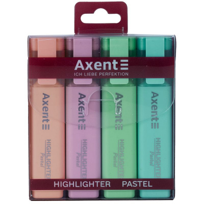 Маркер Highlighter 2537-A, 1-5 мм клиноп., набір 4х пастель Axent 2537-80-A