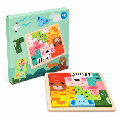 Деревянная логическая игра Animal Tetris C9405 с заданиями, 11 фигурок животных