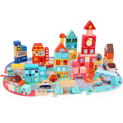 Дерев'яний конструктор "Місто" C 75545, 12 пазлів, 88 деталей