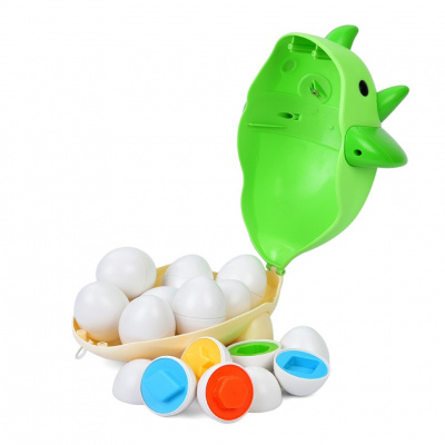 Дитяча каталка на мотузочці "Динозаврик" XQS2087A, яйця-пазли 12 штук