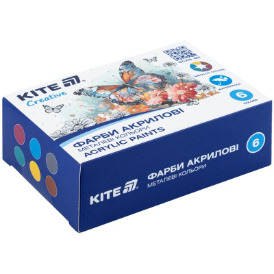 Фарби акрилові, 6 металевих кольорів, 20 мл, Kite Creative Kite K-273