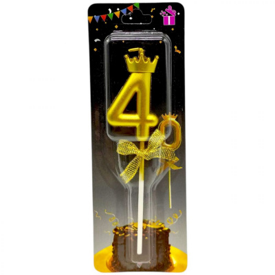 Свічка-цифра 4 з короною (ЗОЛОТО) 14 см MIC JY-1064/TY-S1