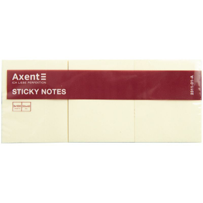 Блок паперу з клейким шаром 50x40мм,100арк,3шт,жов Axent 2311-01-A