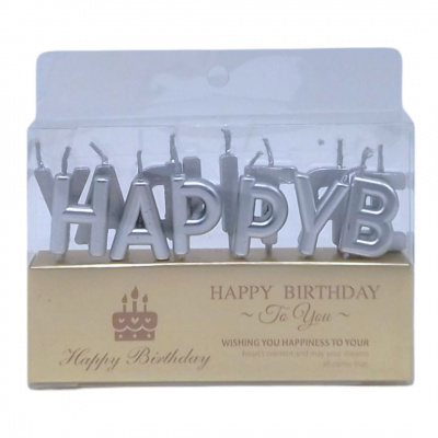 Свічки для торта Happy Birthday срібло MIC 7575-6-SЛК