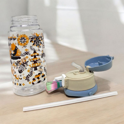 Пляшка для води з трубочкою (0,9 л), блакитна MIC XH-31