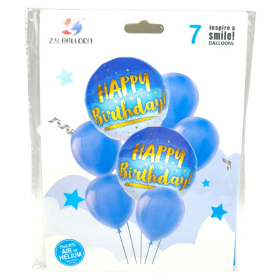 Повітряні кульки, набір-святковий Happy birthday 7шт. = 2шт * 45см + 5шт * 30см, блакитний Z.Y. BALLON 36112